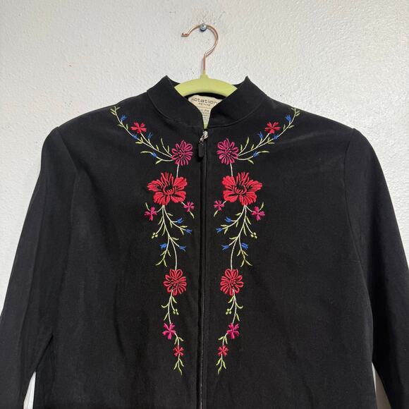 Notations Black Velour Floral Embroidered Jacket Sz PM - Picture 4 of 11